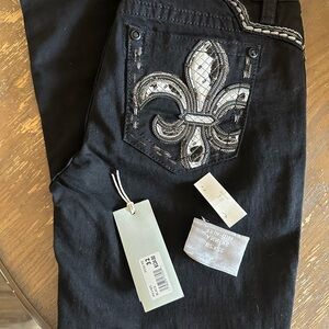 Miss Me Black Jeans with Embroidered Button